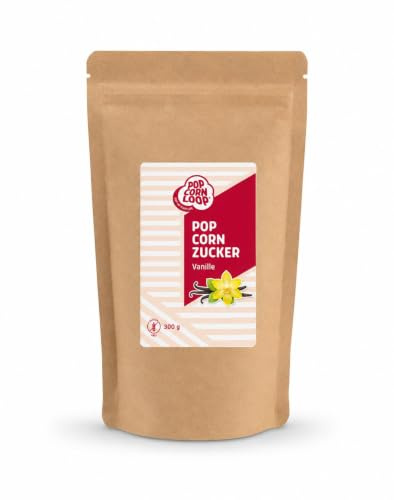 Popcornzucker Vanille 300 g mit Bourbon-Vanille Zucker Vanillin Popcorn Mais Gewürz zum Verfeinern Kochen Backen Dessert Müsli Joghurt