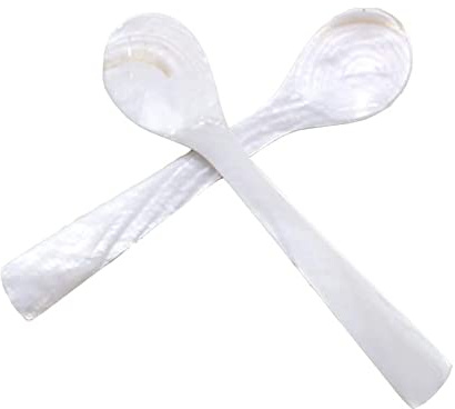 Gewene 2 STK Handgemacht Kaviarlöffel Mutter von Perle MOP Kaviarlöffel W Runde Griff für Kaviar Eier Serving, 3,55 Zoll, Weiß