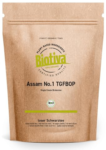 Biotiva Té negro Assam No. 1 TGFBOP orgánico 250g - té negro a granel - embotellado y controlado en Alemania (DE-ÖKO-005)