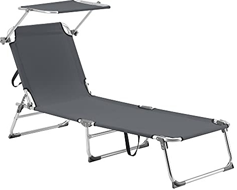 [en.casa] Lettino Prendisole Portatile con Tettuccio Parasole Regolabile Schienale Reclinabile in 4 Posizioni Sdraio Pieghevole con Tracolla Carico Max.115 kg - Grigio Scuro