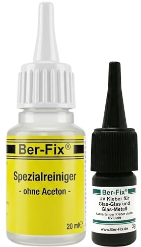 Ber-Fix UV Glaskleber Gel 3g mit Spezialreiniger Reiniger | UV Glaskleber Gel 3g Standardgröße mit Spezialreiniger Reiniger: Ber-Fix UV Glaskleber Gel, Menge