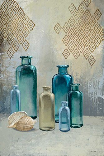 ART-CANVAS-allungato-su-LEGNO -BARS Bottiglie di vetro I Marcon Michael - Still-Life immagine verticale bottiglie di vetro blu Stampa artistica 31_X_20_in
