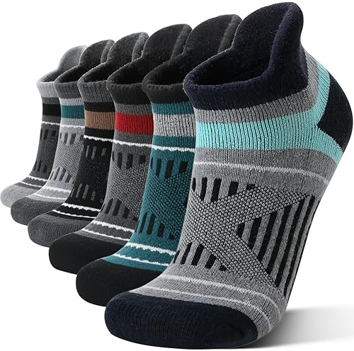 EBMORE Merino Wool Ankle Hiking Socks Compression Warm Winter Thermal Thick Cushion No Show Running Moisture Wicking Athletic Socks Gifts Stocking Stuffers for Men 6 Pairs(Color Mix，L)