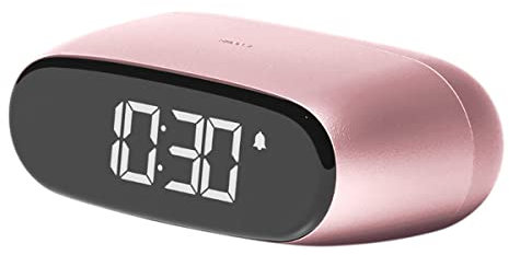 Lexon Minu Mini-Wecker, kompakt, mit VA-LCD-Display, Touchscreen-Bedienung, Snooze-Funktion und Hintergrundbeleuchtung, wiederaufladbarer Akku, Aluminium-Finish – Rosa