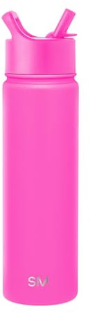 Simple Modern Botella Agua Acero Inoxidable con Pajita | Botella Térmica Aislada para Deportes Gimnasio | Summit | 650ml | Raspberry Vibes