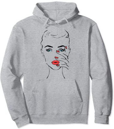 Schöne Frau Rote Nägel Lippenstif Lippen Wimpern Makeup Pullover Hoodie