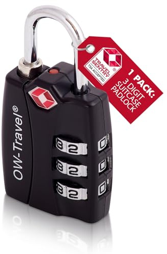 OW-Travel TSA Schloss für Koffer mit TSA-Öffnungsanzeige, Schwarz 1 Stück | TSA Kofferschloss für Flugreisen und Reisegepäck, Koffer Schloss für USA-Reisen, Rucksack, Reisekoffer, Spind und TSA Lock