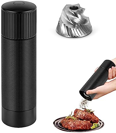 WhiteRhino Pepper Grinder Mill,Heavy Duty Manual Blade Premium Hand Metal Pepper Grinder,430 Stainless Steel Professional Grade Pepper Spice Mills with Adjustable with Top Button-Black
