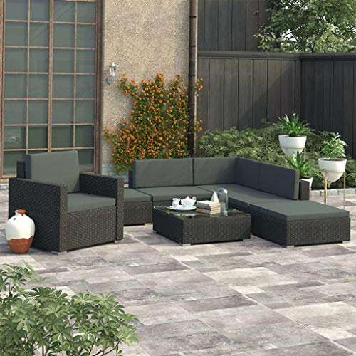 Yolola Lounge Gartenmöbel Set Rattan 6-TLG.Type5 LoungeSet Rattan Gartenmöbel Set Loungemöbel Terrasse Gartenlounge Outdoor Lounge Gartenmöbel Rattan Balkonmöbel Schwarz