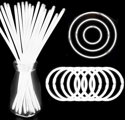 YOFOBU White Glow Sticks Bulk Light Up Bracelet Glow Necklaces with Connectors 50ct 8 Glowsticks Neon Party Favors for Christmas New Year Valentine's Day 4th of July Wedding Birthday Carnival