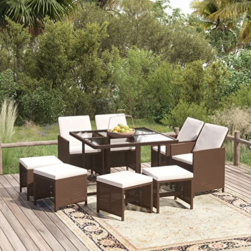 Festnight Rattan Gartenmöbel Set 4 Personen Sitzgruppe Garten Essgruppe Gartentisch Set mit 4 Stühlen Hocker Polyrattan Gartengarnitur Sitzgarnitur Esstisch Terrassenmöbel Rattanmöbel