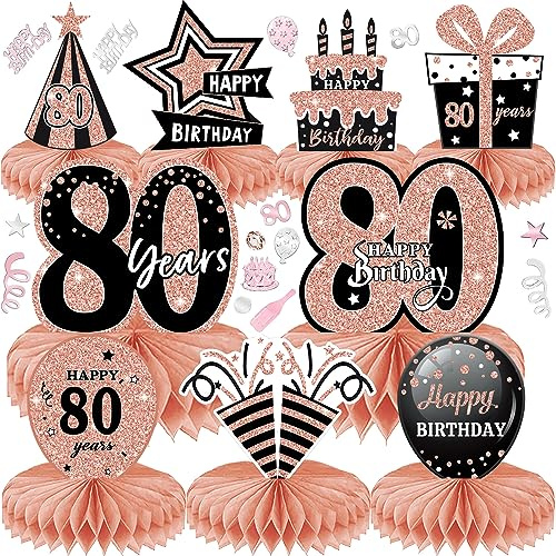 LWAIX 10pz Centrotavolo Compleanno 80 Anni Decorazioni da Tavolo Compleanno | Oro Rosa Toppers da Tavolo per Uomini e Donne (80)