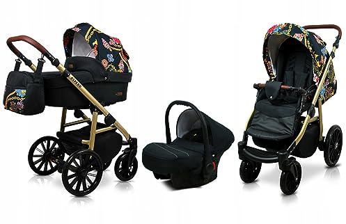BabyLux® Bambimo Kinderwagen Set 3 in 1 - Aspero - incl. Babywanne, Buggy Sportsitz, Auto-Babyschale - Autositz - Kinderwagenset - Kombikinderwagen mit Wickeltasche, Regenschutz usw.