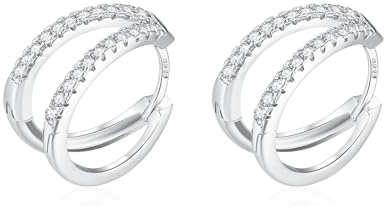 925 Silber Double Hoop Ohrringe Creolen, Kleine Hypoallergene Knorpel Huggie Ohrringe, Einzigartiges Geschenk für Frauen Mädchen 12mm