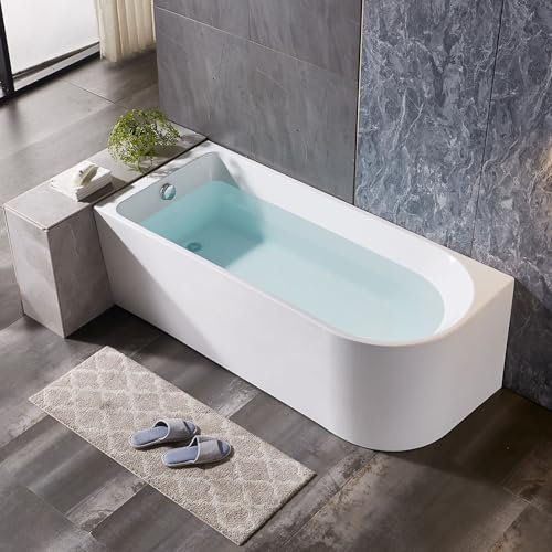 Vasca da bagno angolare stondato lato destro 75x170 cm in acrilico bianco lucido con troppo pieno e scarico incluso, CORINNE