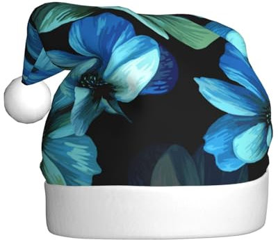 Blaue Blume Weihnachtsmütze, Nikolausmütze Für Erwachsene Drucken Komfort Plüsch Xmas Hut Für Weihnachten Neujahr Liefert