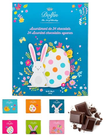 Dolfin® | Cofanetto 24 Cioccolatini Carrè Pasqua | Cioccolatini Latte & Fondente Confezione Regalo Gusti Assortiti - 108 Gr