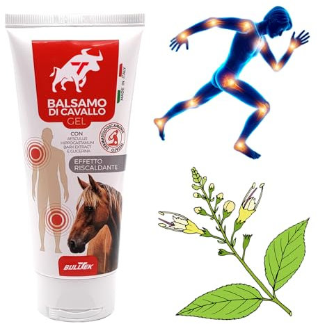 Baume de cheval BullTek, Gel Made in Italy Effet thermoactif pour douleurs articulaires, massage musculaire, testé dermatologiquement, apaisant, régénérant, antimicrobien