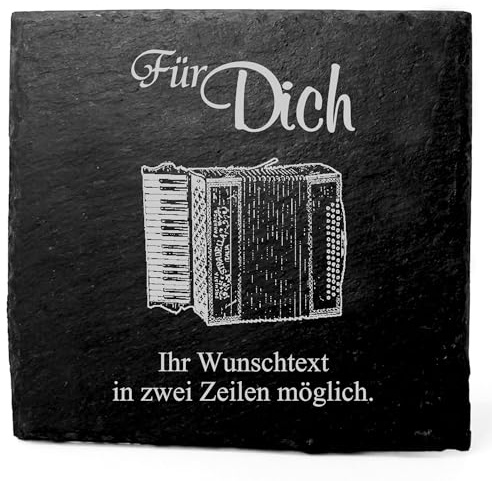 Deko Schiefer Untersetzer personalisiert Akkordeon Ziehharmonika - Für Dich - 11x11cm Schwarz Bierdeckel Tischdeko Bieruntersetzer Weinuntersetzer