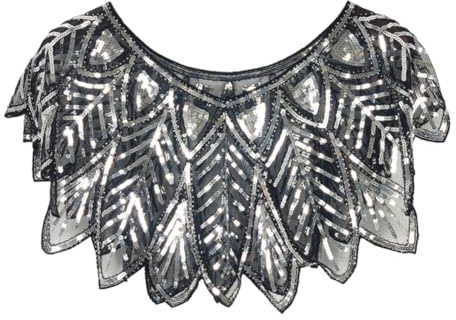 iSpchen Paillettenumhang Damen Festlich Pailletten Umhang Schal Schultertuch Stola Tuch Abendkleid Strass Party Umschlagtücher Abendkleid Pailletten Flapper Kostüm Schwarz und Silber