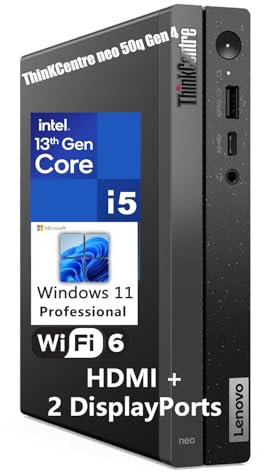 Lenovo ThinKCentre neo 50q Gen 4 Tiny Mini ordinateur de bureau professionnel de 1 L, Intel 8 cœurs i5-13420H (Beat i7-1355U), 64 Go de RAM DDR4, SSD PCIe de 1 To, 2 DisplayPorts, WiFi 6, Win 11 Pro