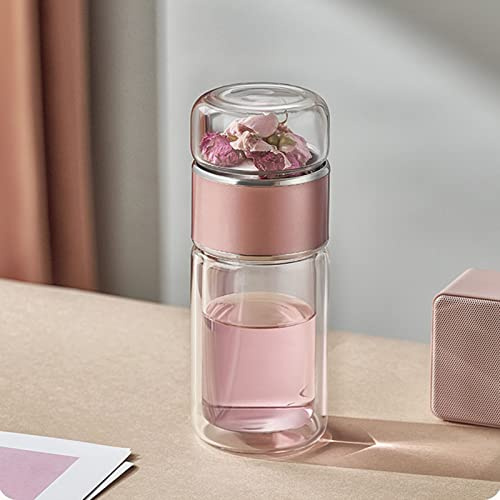 BORDSTRACT Botella Infusor De Té De 420 Ml, Botella De Agua De Vidrio De Acero Inoxidable De Doble Capa, A Prueba De Fugas, Fácil De Usar, Para Viajes De Oficina A Casa(Dorado)
