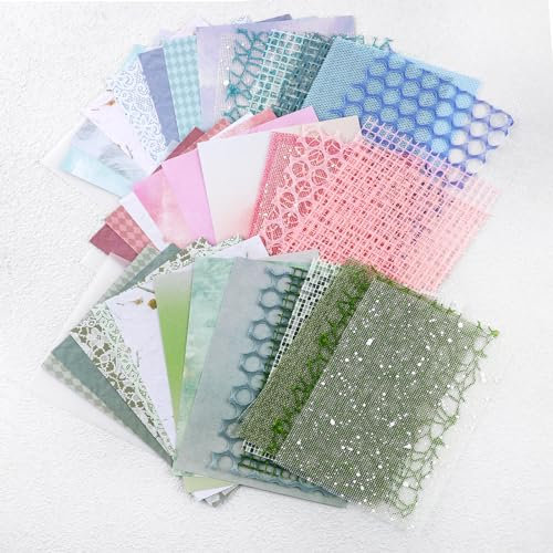 45 Stück Scrapbooking Papier Deko, 13 x 18cm Scrapbooking-Kit Bunt Musterpapier Mesh-Papiere Strukturiertes Papier Scrapbooking Zubehör für Dekoration Album Karte DIY Handwerk(Rosa+Grün+Blau)