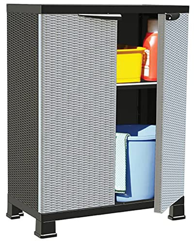 Kavolet Kunststoffschrank, Gartenschrank im Rattan Design, Balkonschrank Haushaltsschrank Putzmittelschrank Werkstattschrank 68x39x92 cm