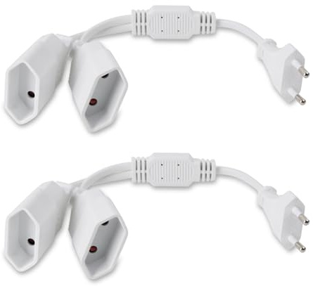 2 Stück Doppelstecker für Steckdose, Verlängerungskabel Eurostecker, Eurostecker, Doppelstecker, Eurostecker verlängerung, Flachstecker Verlängerung