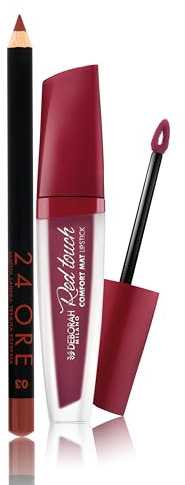 Deborah Milano -Set Makeup Red Touch Lipstick Rossetto Liquido Matte, 15 Glam Mauve, Colore Intenso e No Transfer, 4.5gr, e Matita Labbra 24Ore, 03 Brown, Anti-sbavature e Ultra-pigmentata, 1.5gr