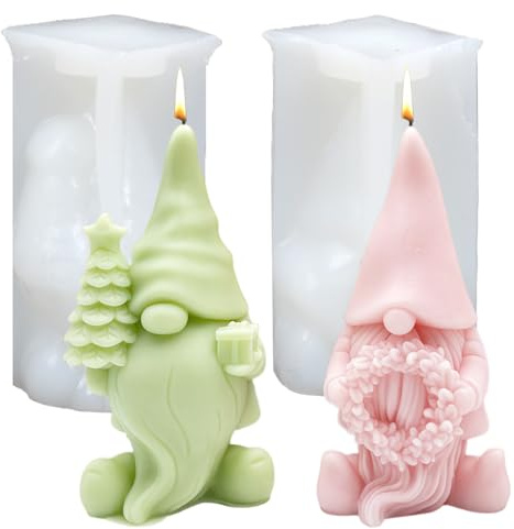 Silikonform, jul, tomte, 2 stycken silikonformer, gjutformar, jul, ljus, silikonformar jultomte, 3D ljusform för gjutning, silikon, gjutform, tomte, gjutformar för juldekoration