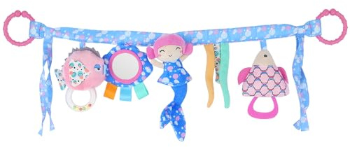 caterbee Giocattolo da Appendere per Culla e Passeggino, Catena attività con Specchio e Peluche, Blu e Rosa (Mermaid)