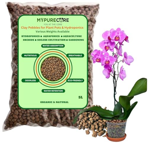 MYPURECORE Clay Pebbles for Plant Pots & Hydroponics | Clay Balls Cactus & Succulent Potting Mix, Horticultural Grit, Lava Rock, Decorative Gravel & Drainage for Indoor & Outdoor Plants (5L)