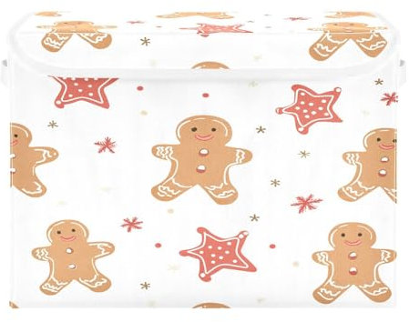 Ewusp Scatole natalizie di pan di zenzero con coperchio e manici, grandi, pieghevoli, in tessuto, per armadio, organizer per casa, ufficio, stanza dei bambini