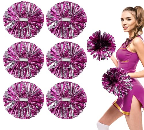 6PCS Cheerleading Poms mit Griff Double End Shiny Cheer Poms für Sport Spiel Party Tanz Feiern (rosarot)