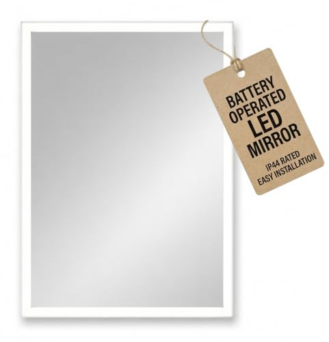 Verve Portrait Rechargeable LED Bathroom Mirror w/Rocker Switch - 390x500mm | USB-C Charging, Frameless Design, Natural White Lighting, IP44 Rated Wall Mounted, Lithium-Ion Battery Operated, Modern Style