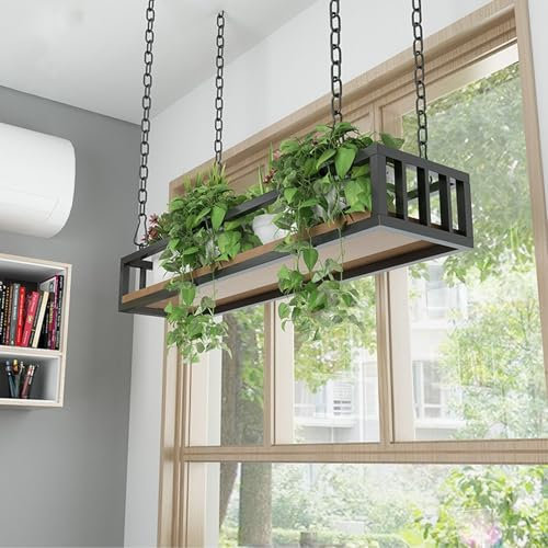 Gaommini Hängende Küchenregale, Fenster, Deckenregal, Blumentopfständer, lang, 60 cm ~ 140 cm, schwebende dekorative Regale für Restaurants, Bars, Weinhalter mit Metallketten(80x25x15cm)