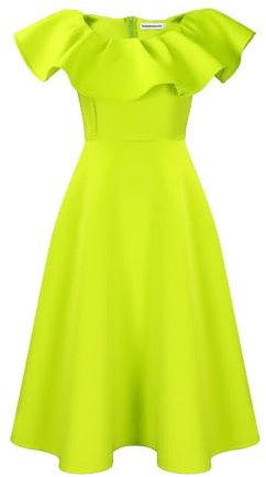 2025 Robe À Volants À La Mode pour Femmes Manches Courtes Ourlet Évasé Élégante Ligne A Grande Balançoire Fluide Mi Longue Robes D'invitées De Mariage(Fruit Green,M)