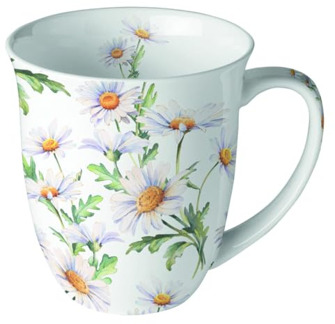 Ambiente Kaffeetasse Tee Becher Mug 0,4l Margeriten Fine Bone China Porzellan Blumen Henkelbecher serie daisies white