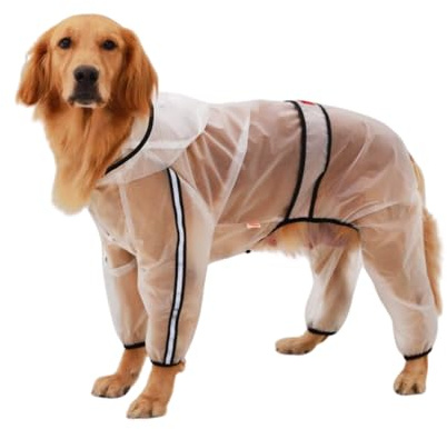 Hunde-Regenmantel mit Beinen – Wasserdichter Overall für große und mittelgroße Hunde, mit reflektierenden Streifen und Kapuze, perfekt für Schutz bei Regen und Wetter