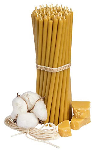 Velas rituales de cera de abeja natural – 20 unidades – 16 cm – 7 colores a elegir – Ideal para rituales y meditación (amarillo)