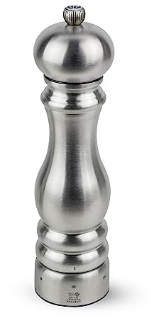 PEUGEOT – Paris Chef u'Select 22 cm saltkvarn + bergsalt ingår – tillverkad av rostfritt stål – 6 fördefinierade malningsinställningar – tillverkad i Frankrike – rostfritt stål färg