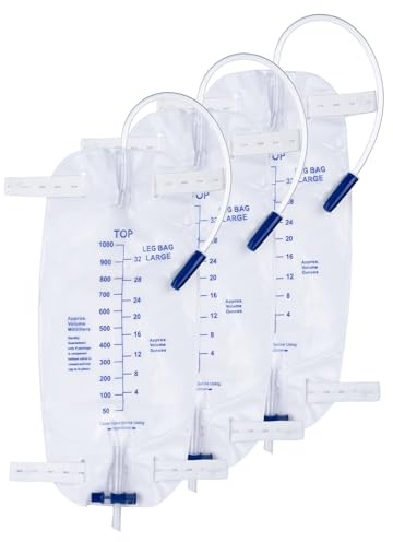3 Pack 1000ml Sterile Leg Urinary Drainage Bags with 2 Adjustable Elastic Straps, Professional Urine Leg Bag with Anti-Reflux Valve for Men and Women