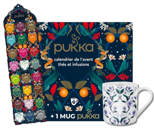 Pukka Calendrier de l'Avent + 1 MUG Thé Vert et Infusions, Idée cadeau pour Homme et Femme, Sélection de Thés Bio, Ingrédients Biologiques, 24 Sachets de Thé + 1 MUG PUKKA