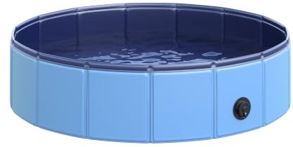 PawHut Hundebadewanne Faltbar für Hunde & Katzen Ø80 x H20 cm Blau | Hundepool, Schwimmbecken, Swimmingpool, Plantschbecken, Badewanne für Hunde & Katzen, Wasserbecken aus Kunststoff, Holz