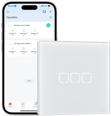 BSEEDLIFE Interruptor Inteligente Zigbee Empotrado,Smart Interruptor Táctil Pared,3 Gang 1 Vía 86 * 86 mm,Compatible con Alexa y Google Home (Aplicación Tuya/Smart Life),Blanco