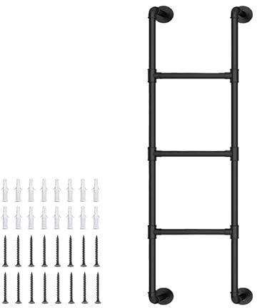 Scala in metallo resistente a parete per letto a soppalco, scaletta in ferro battuto nero, scala di uscita per finestre del seminterrato con hardware ideale per dormitori e biblioteche.