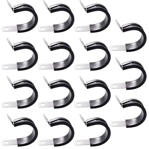 YYIGVMO 15 Stücke 20mm Gummi Gefüttert P Clips, 304 Edelstahl Gummikissen Rohrschellen, Leitungsschelle, für Rohr- oder Drahtschnur-Installation
