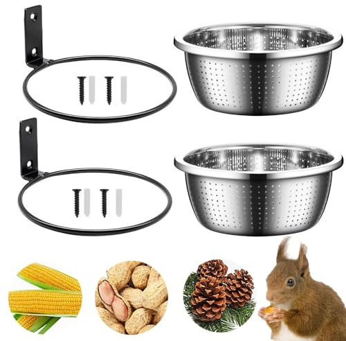 Esforzarse 2 Stück 22cm Edelstahl Eichhörnchen Futterhaus mit 8-Zoll-Entnehmbare Metallfutter-Schale,Wildlife Eichhörnchen und Vogelfutterschalen mit Ablasslöchern,ideal für Außenbereich