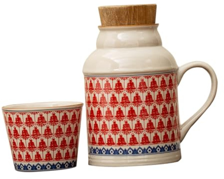Cabilock Set Carafe et Tasse Céramique Vintage Capacité avec Poignée Résistante Chaleur Empilable et Facile à Nettoyer pour Maison et Bureau